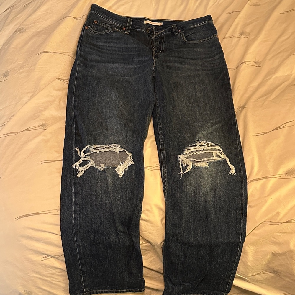 Levi's Dark Blue Distressed Boyfriend Jeans